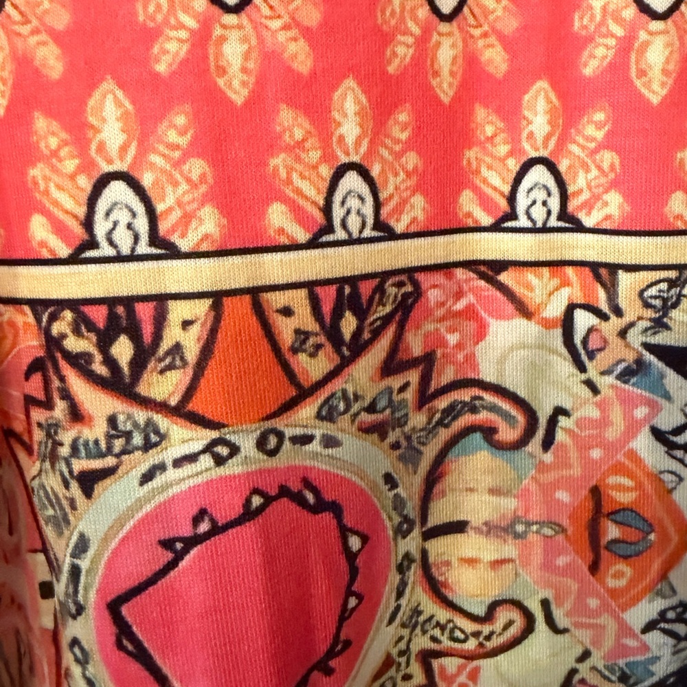 Exclusive Orange Pink Stretch Geometric Tribal Print Strapping Sundress. Size XL - Picture 5 of 5